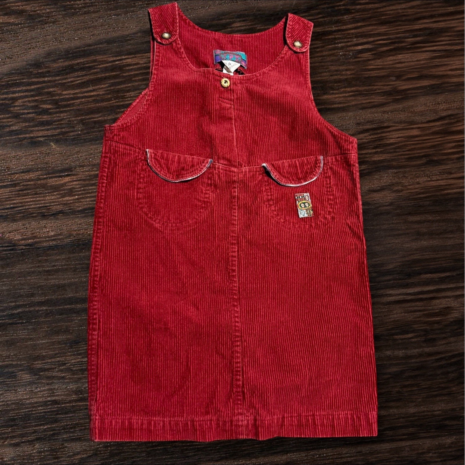 Vintage Jpi Corduroy Girls Jumper Dress Red W/ Pockets Size 6x